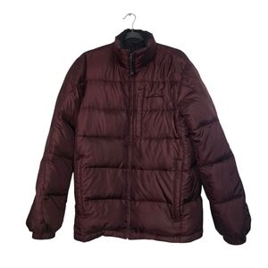 Eddie Bauer Premium Quality Goose Down Funnel Neck Puffer Jacket Burgandy Red